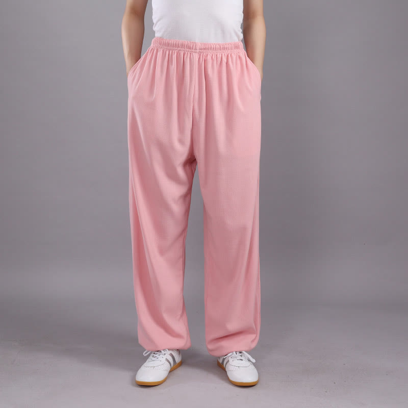 Buddha Stones Summer Unisex Elastic Waist Tai Chi Qigong Practice Breathable Cotton Linen Pants With Pockets - Pink - 3XL-FIT FOR US/UK/AU/EU-2XL - image 26