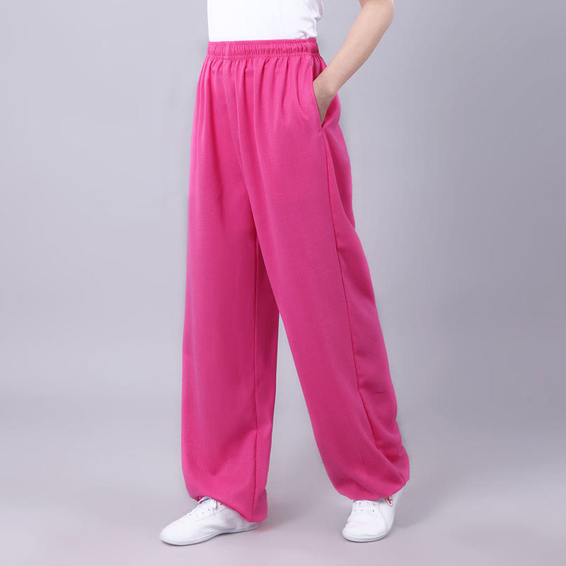 Buddha Stones Summer Unisex Elastic Waist Tai Chi Qigong Practice Breathable  Pants With Pockets - HotPink - 3XL-FIT FOR US/UK/AU/EU-2XL - image 18