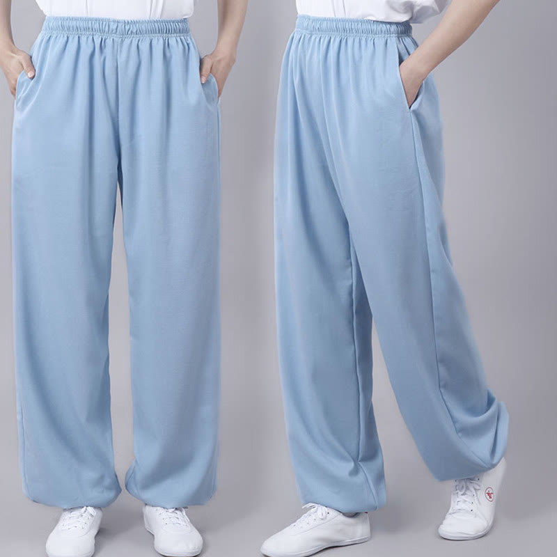 Buddha Stones Summer Unisex Elastic Waist Tai Chi Qigong Practice Breathable Cotton Linen Pants With Pockets - image 23