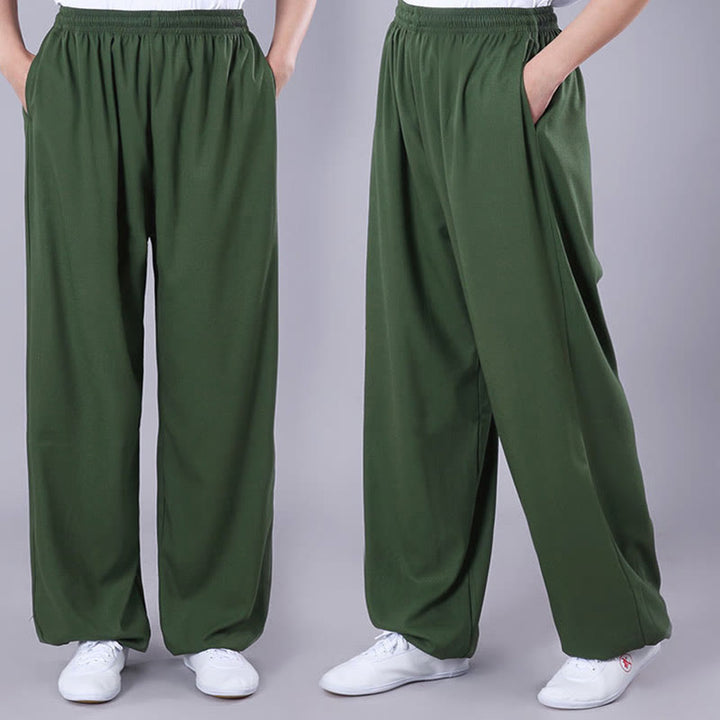 Buddha Stones Summer Unisex Elastic Waist Tai Chi Qigong Practice Breathable Cotton Linen Pants With Pockets - image 19