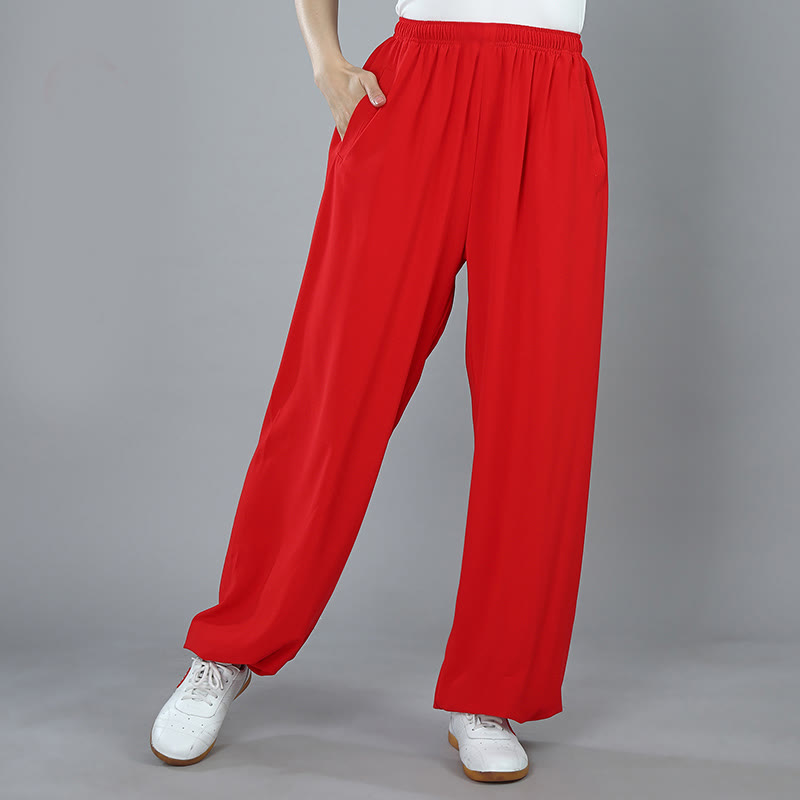 Buddha Stones Summer Unisex Elastic Waist Tai Chi Kung Fu Qigong Practice Breathable Pants With Pockets - Red - 3XL-FIT FOR US/UK/AU/EU-2XL - image 13