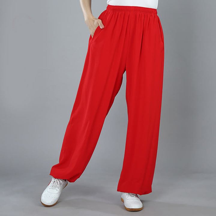 Buddha Stones Summer Unisex Elastic Waist Tai Chi Kung Fu Qigong Practice Breathable Pants With Pockets - Red - 3XL-FIT FOR US/UK/AU/EU-2XL - image 13