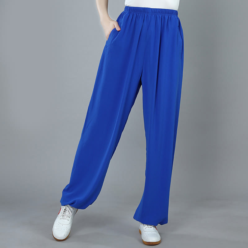 Buddha Stones Summer Unisex Elastic Waist Tai Chi Kung Fu Qigong Practice Breathable Pants With Pockets - RoyalBlue - 3XL-FIT FOR US/UK/AU/EU-2XL - image 10