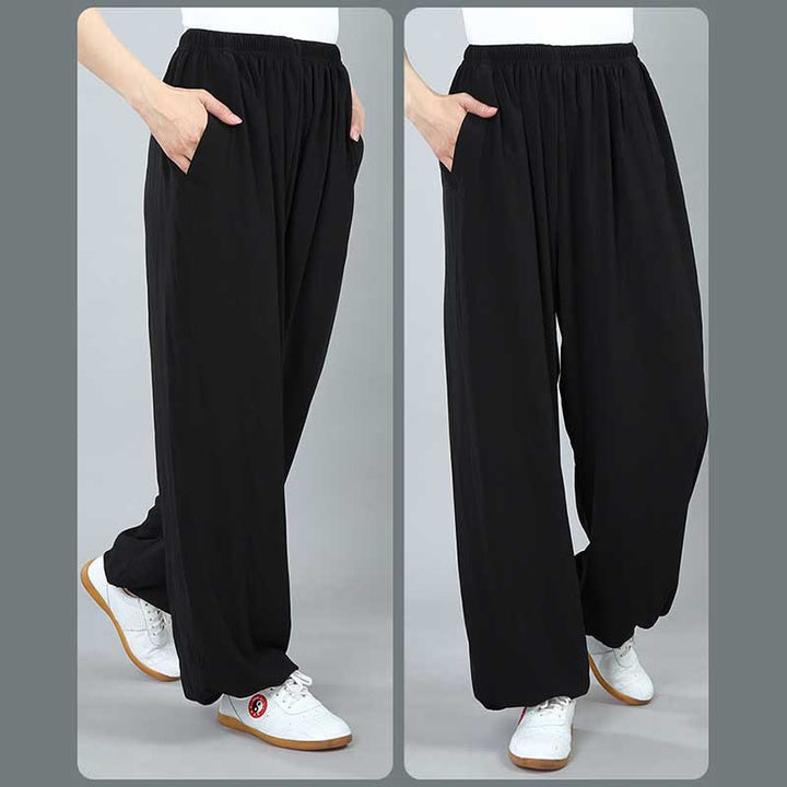 Buddha Stones Summer Unisex Elastic Waist Tai Chi Kung Fu Qigong Practice Cotton Breathable Pants With Pockets - image 6