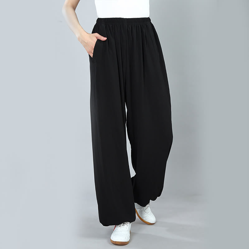 Buddha Stones Summer Unisex Elastic Waist Tai Chi Kung Fu Qigong Practice Breathable Pants With Pockets - image 3