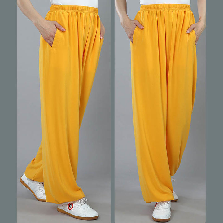 Buddha Stones Summer Unisex Elastic Waist Tai Chi Kung Fu Qigong Practice Breathable Pants With Pockets - image 9