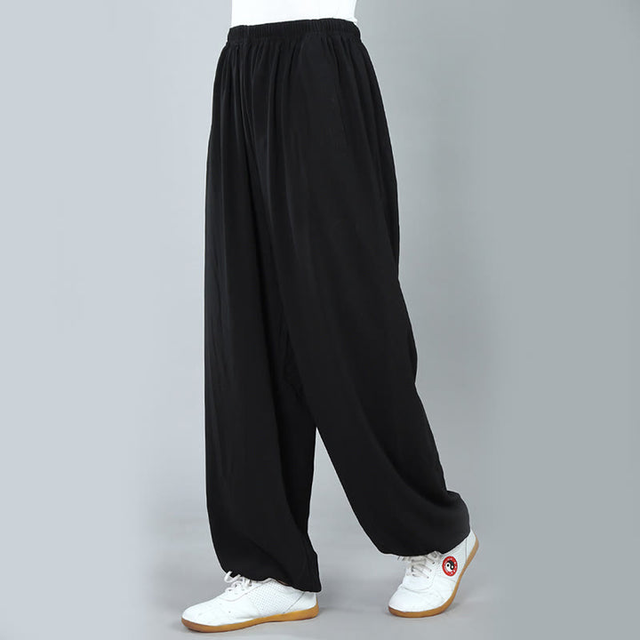 Buddha Stones Summer Unisex Elastic Waist Tai Chi Kung Fu Qigong Practice Breathable Pants With Pockets - image 4