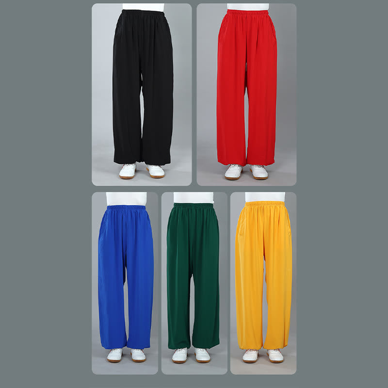 Buddha Stones Summer Unisex Elastic Waist Tai Chi Kung Fu Qigong Practice Cotton Breathable Pants With Pockets - image 19