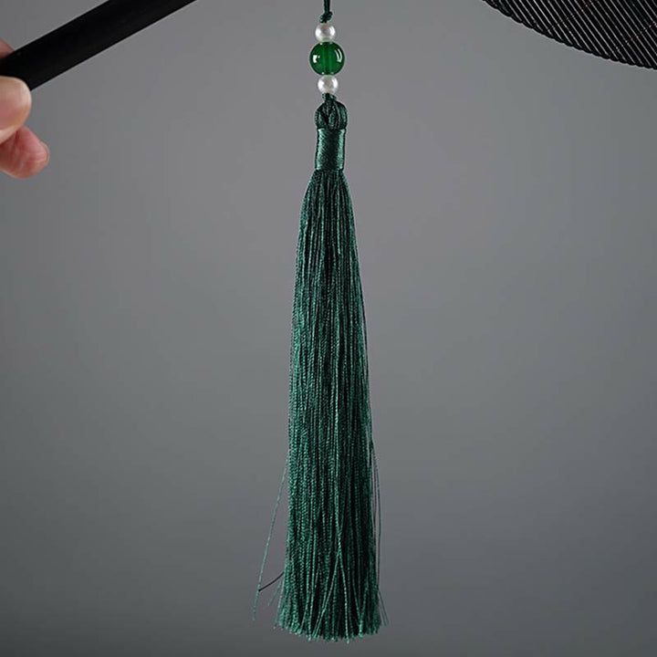 Buddha Stones Chinese Style Handmade Bamboo Long Handle Portable Curlable Fan - image 6