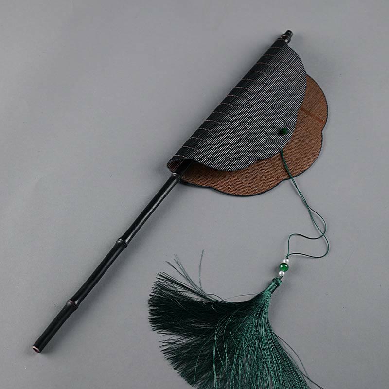 Buddha Stones Chinese Style Handmade Bamboo Long Handle Portable Curlable Fan - image 2