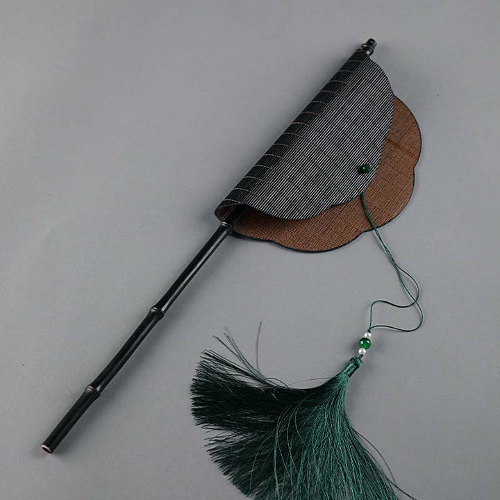 Buddha Stones Chinese Style Handmade Bamboo Long Handle Portable Curlable Fan - image 2