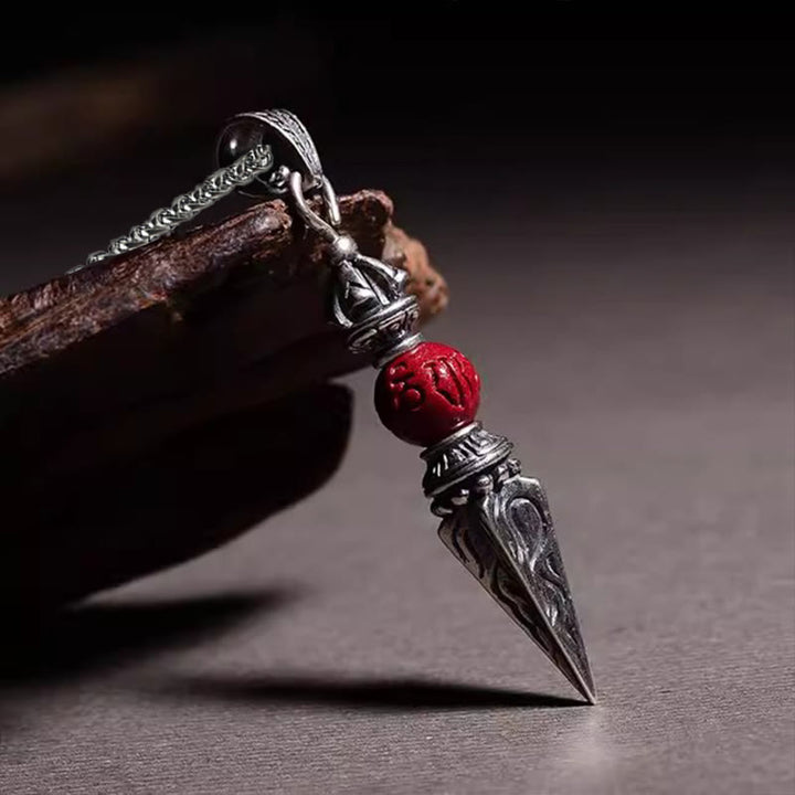 Buddha Stones Cinnabar Sanskrit Dorje Vajra Pattern Blessing Necklace Pendant - image 1