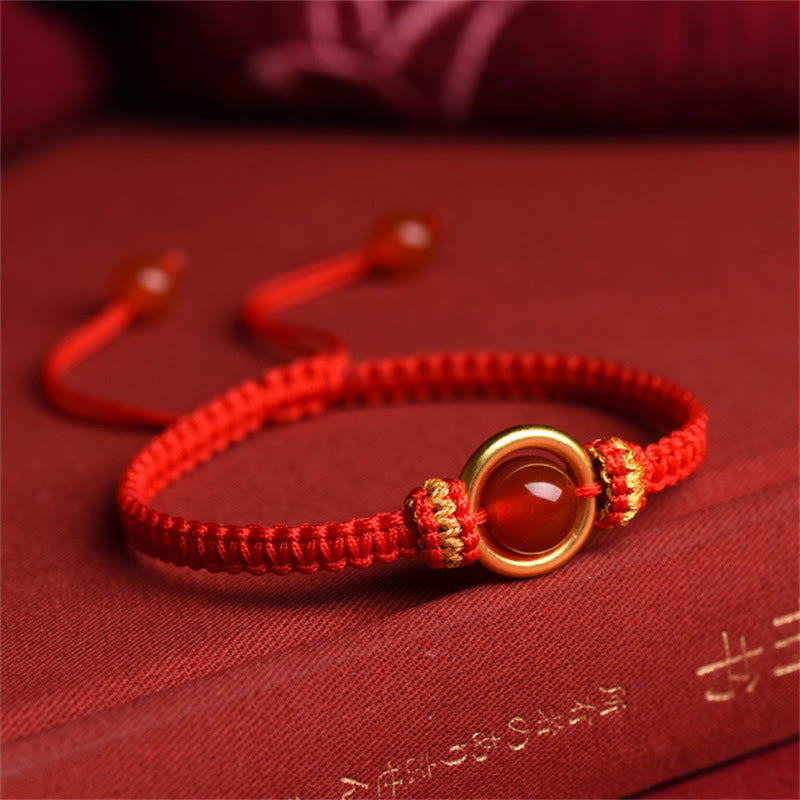 Buddha Stones Red Agate Bead Peace Buckle Calm Rope Bracelet - image 2