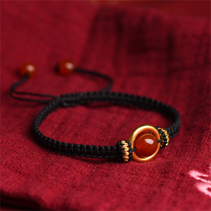 Buddha Stones Red Agate Bead Peace Buckle Calm Rope Bracelet - image 11