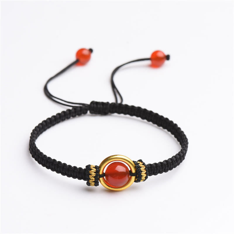 Buddha Stones Red Agate Bead Peace Buckle Calm Rope Bracelet - image 12