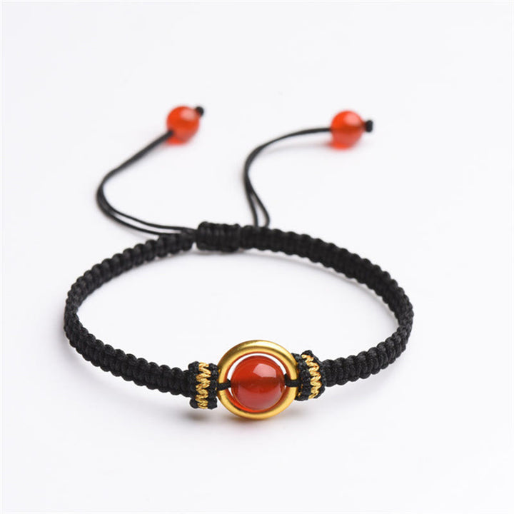 Buddha Stones Red Agate Bead Peace Buckle Calm Rope Bracelet - image 12