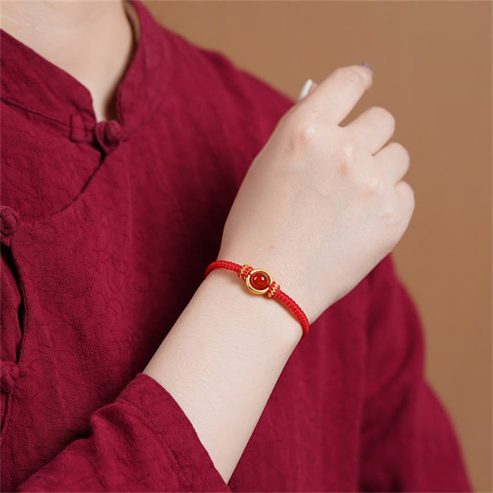 Buddha Stones Red Agate Bead Peace Buckle Calm Rope Bracelet - image 3