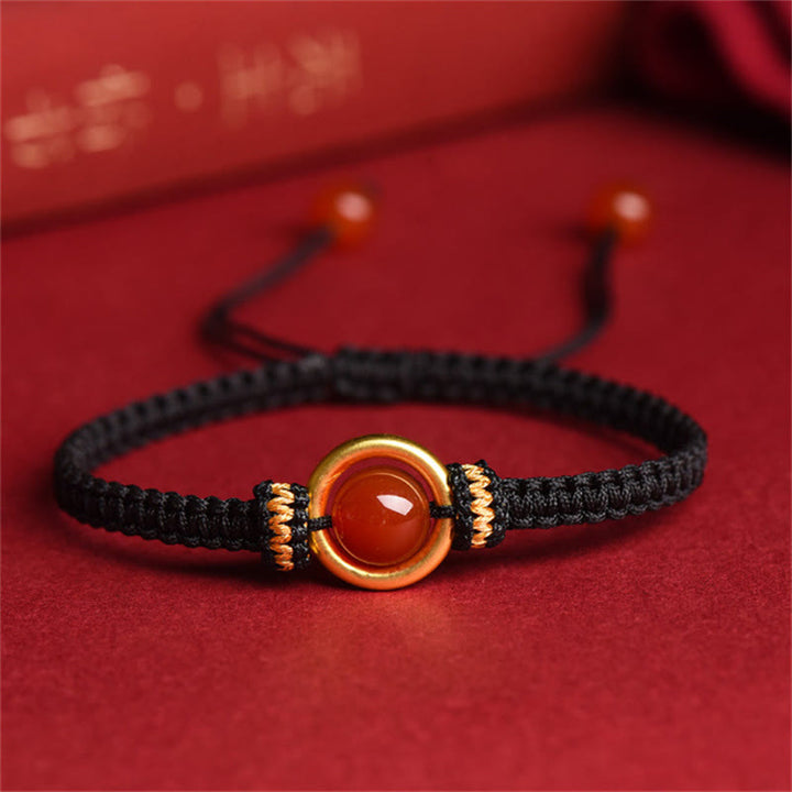 Buddha Stones Red Agate Bead Peace Buckle Calm Rope Bracelet - Black Rope(Wrist Circumference 14-18cm) - image 10