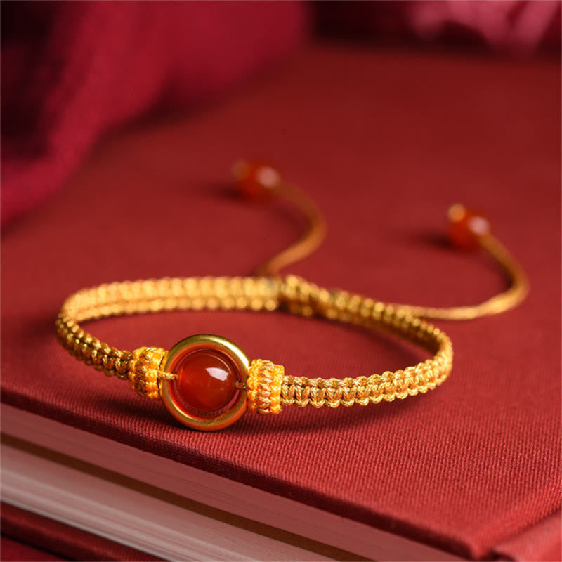 Buddha Stones Red Agate Bead Peace Buckle Calm Rope Bracelet - image 9