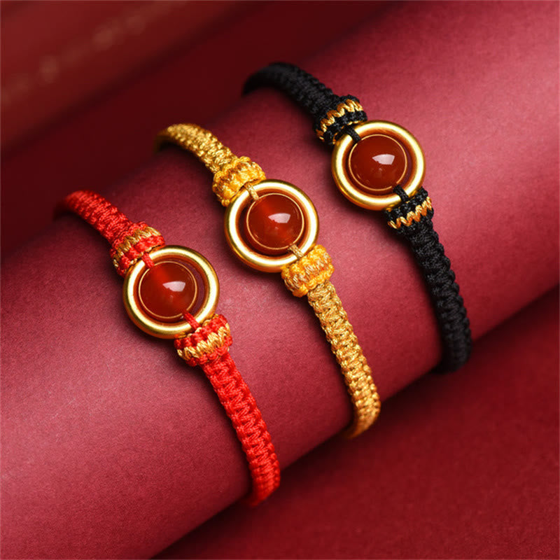 Buddha Stones Red Agate Bead Peace Buckle Calm Rope Bracelet - image 1