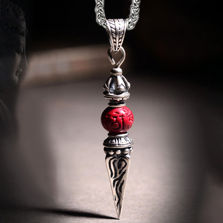 Buddha Stones Cinnabar Sanskrit Dorje Vajra Pattern Blessing Necklace Pendant - Cinnabar Dorje Vajra Pattern - image 0