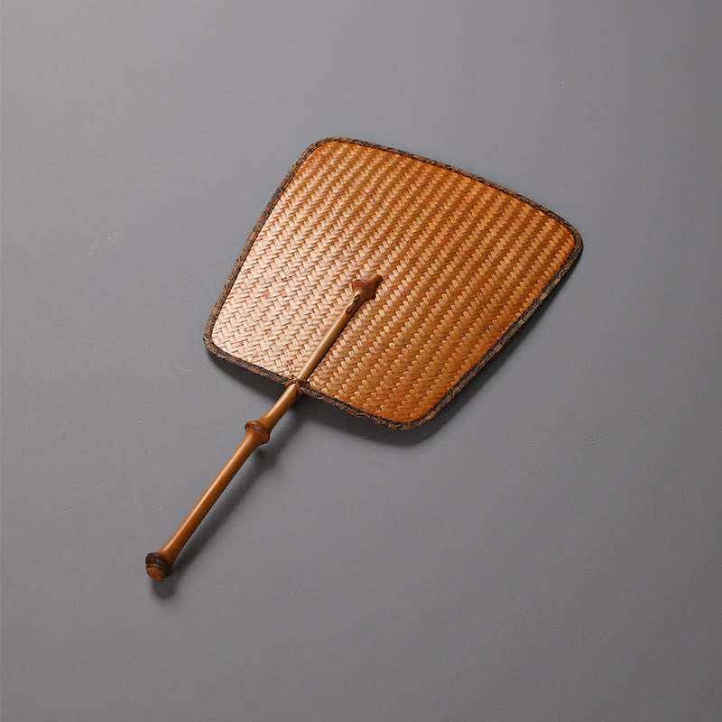 Buddha Stones Chinese Style Handmade Bamboo Long Handle Fan - Trapezoidal 26*23.5*43cm - image 3