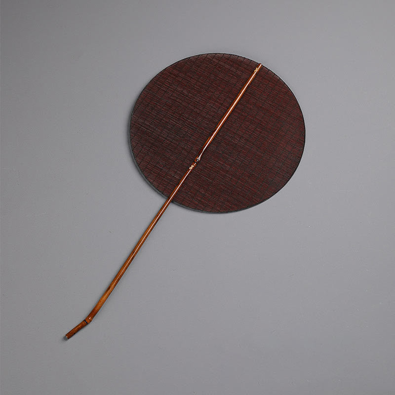 Buddha Stones Chinese Style Handmade Round Shaped Bamboo Long Handle Fan - Brown 25*47cm - image 2