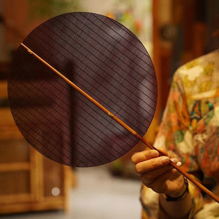 Buddha Stones Chinese Style Handmade Round Shaped Bamboo Long Handle Fan - image 3