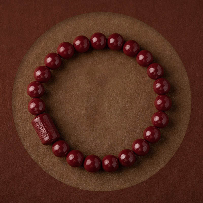 Buddha Stones Natural Cinnabar Heart Sutra Blessing Bracelet - image 1