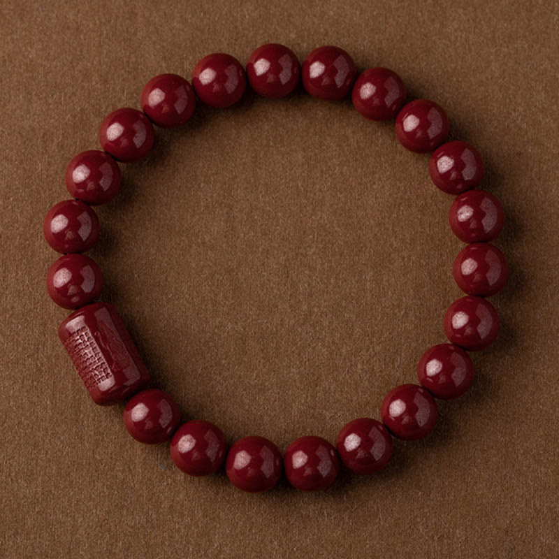 Buddha Stones Natural Cinnabar Heart Sutra Blessing Bracelet - 8mm Cinnabar Bracelet(Wrist Circumference: 14-16cm) - image 0