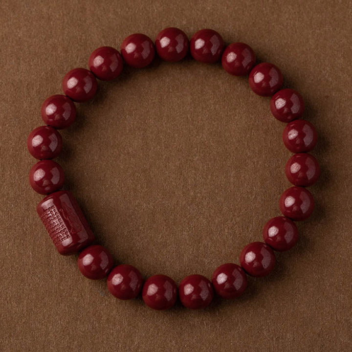 Buddha Stones Natural Cinnabar Heart Sutra Blessing Bracelet - 8mm Cinnabar Bracelet(Wrist Circumference: 14-16cm) - image 0