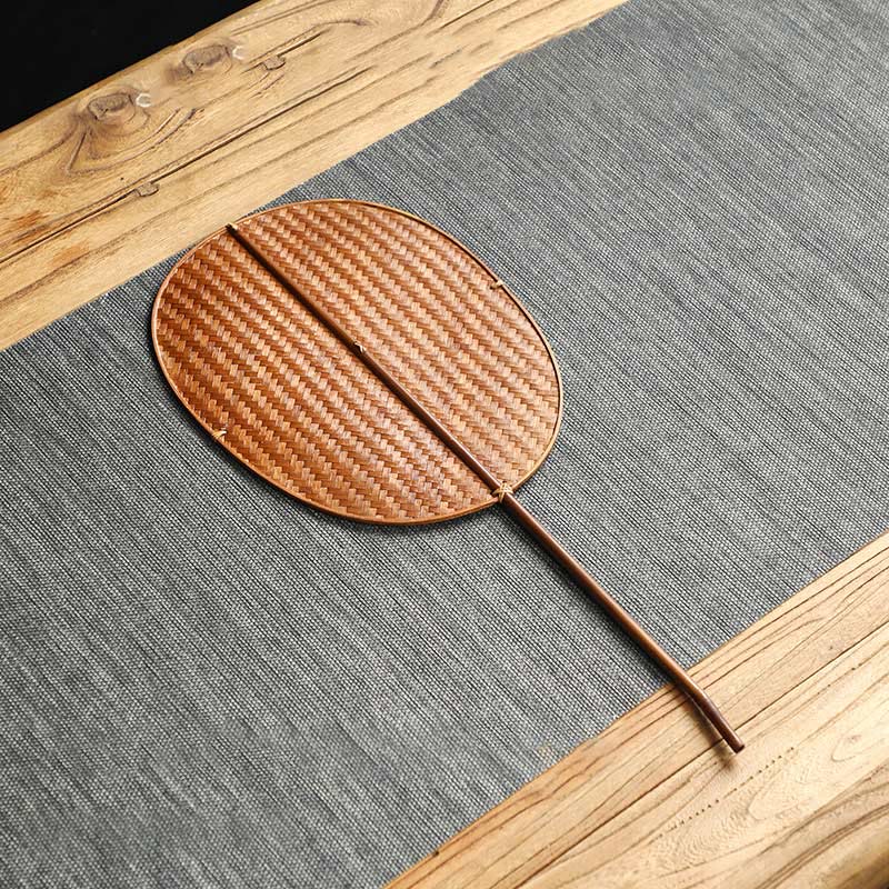 Buddha Stones Chinese Style Handmade Bamboo Woven Round Oval Banana Shape Long Handle Fan - Oval 25*20.5*45cm - image 3