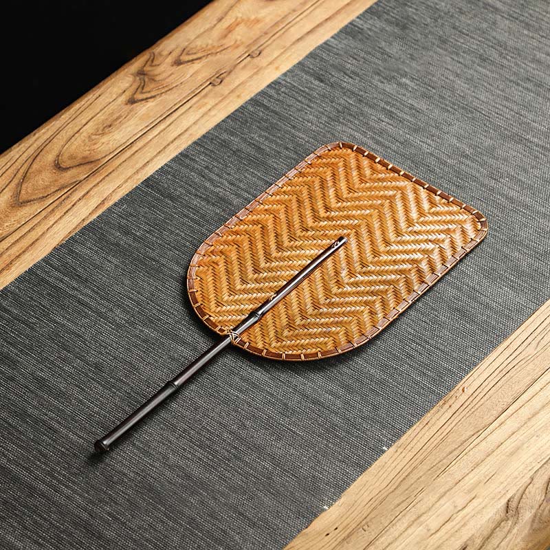 Buddha Stones Chinese Style Handmade Bamboo Woven Round Oval Banana Shape Long Handle Fan - Bamboo Woven Banana Fan 20.5*45cm - image 15