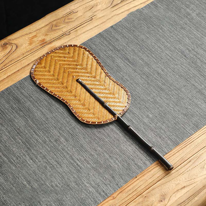 Buddha Stones Chinese Style Handmade Bamboo Woven Round Oval Banana Shape Long Handle Fan - Bamboo Woven Gourd Fan 28*16*46.5cm - image 21