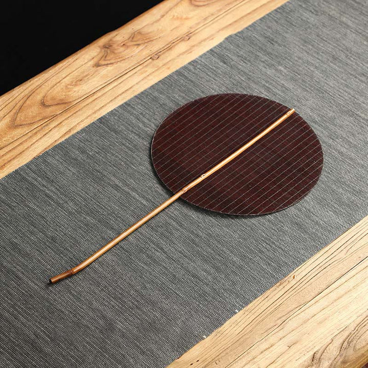 Buddha Stones Chinese Style Handmade Bamboo Woven Round Oval Banana Shape Long Handle Fan - Round Brown 25*48cm - image 6