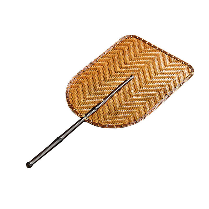 Buddha Stones Chinese Style Handmade Bamboo Woven Round Oval Banana Shape Long Handle Fan - image 20
