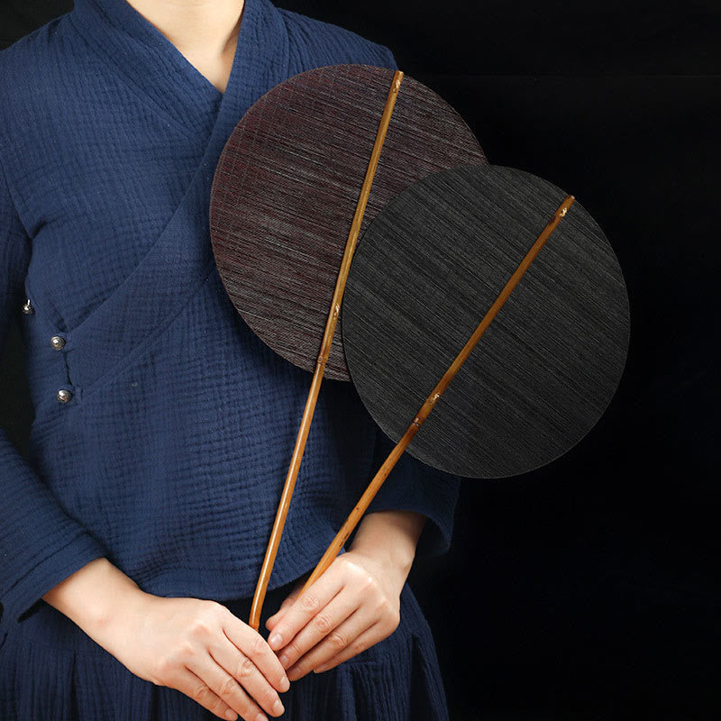 Buddha Stones Chinese Style Handmade Bamboo Woven Round Oval Banana Shape Long Handle Fan - image 10