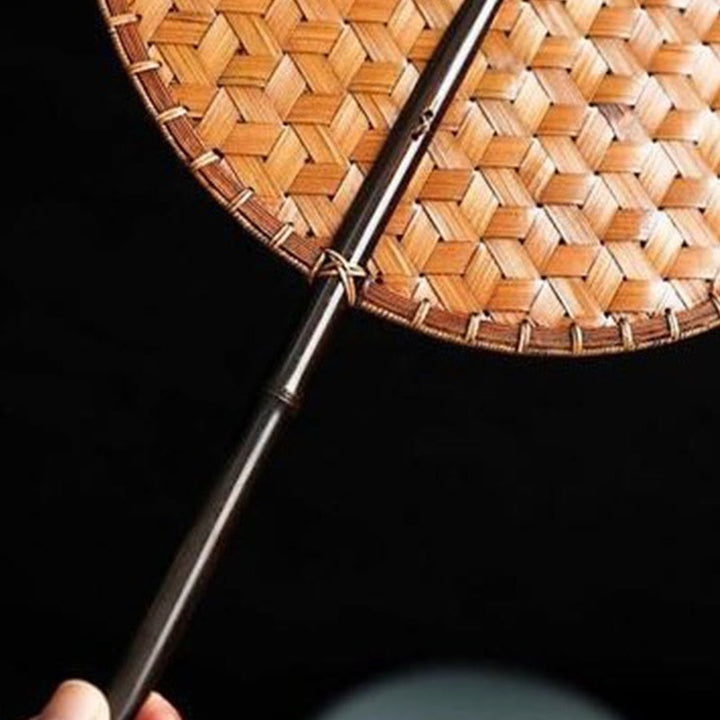 Buddha Stones Chinese Style Handmade Bamboo Woven Round Oval Banana Shape Long Handle Fan - image 13