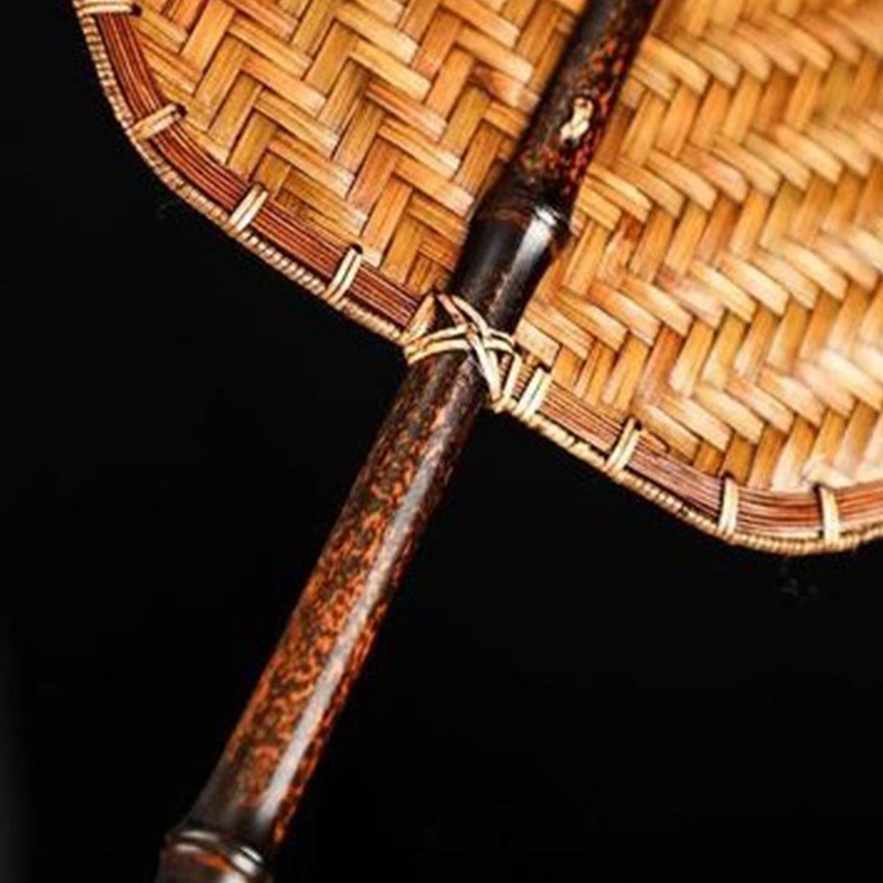Buddha Stones Chinese Style Handmade Bamboo Woven Round Oval Banana Shape Long Handle Fan - image 18