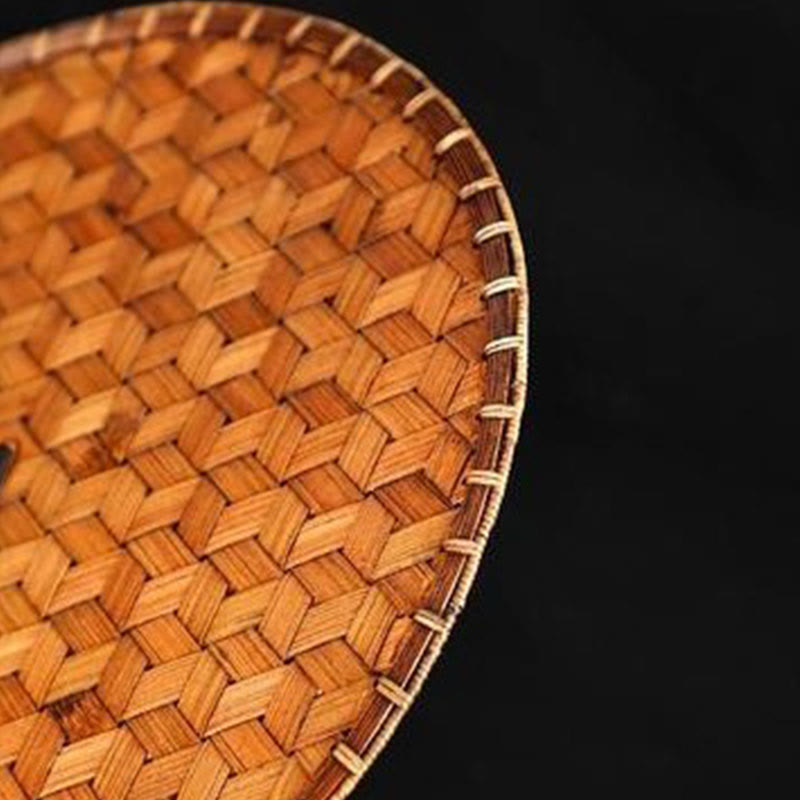 Buddha Stones Chinese Style Handmade Bamboo Woven Round Oval Banana Shape Long Handle Fan - image 14