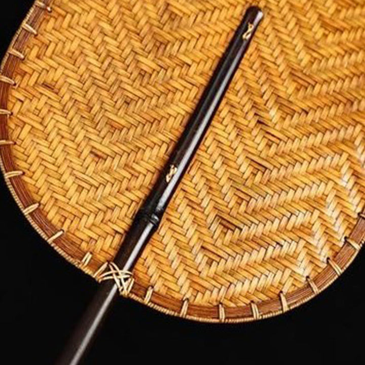 Buddha Stones Chinese Style Handmade Bamboo Woven Round Oval Banana Shape Long Handle Fan - image 19