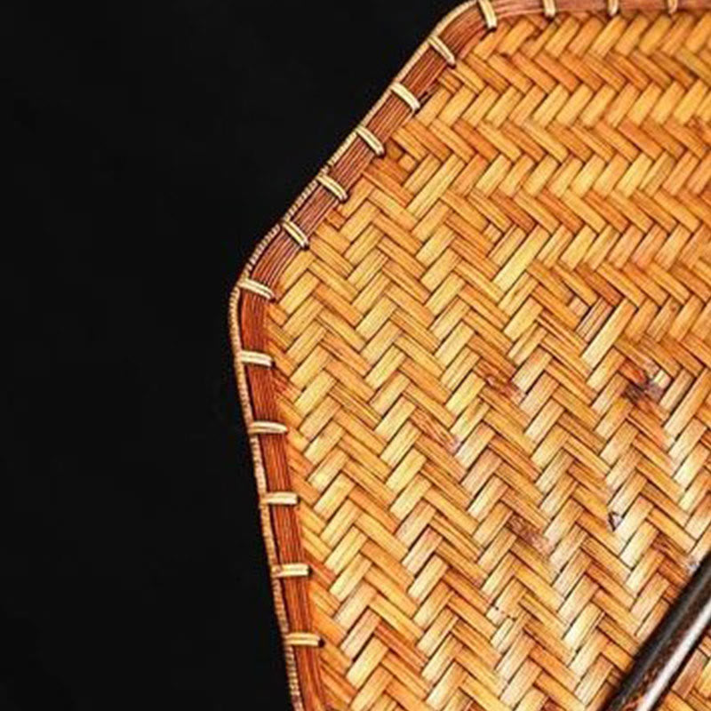 Buddha Stones Chinese Style Handmade Bamboo Woven Round Oval Banana Shape Long Handle Fan - image 23