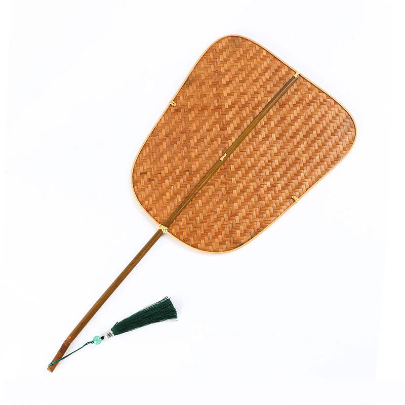 Buddha Stones Chinese Style Handmade Bamboo Woven Oval Round Banana Conical Shape Long Handle Fan - Ordinary Bamboo - Banana Type 25*21*45cm - image 9