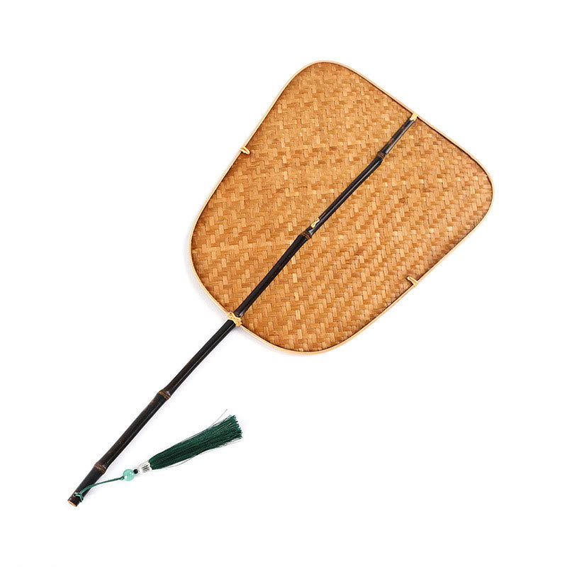 Buddha Stones Chinese Style Handmade Bamboo Woven Oval Round Banana Conical Shape Long Handle Fan - Purple Bamboo - Banana Type 25*21*45cm - image 20