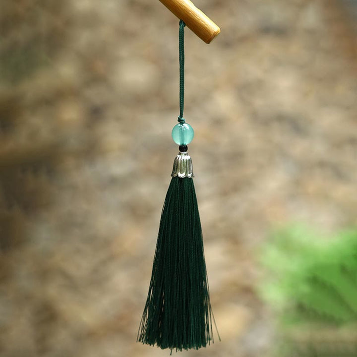 Buddha Stones Chinese Style Handmade Bamboo Woven Oval Round Banana Conical Shape Long Handle Fan - image 5