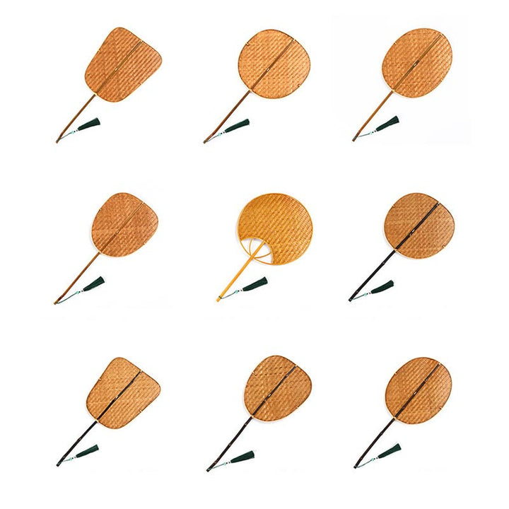 Buddha Stones Chinese Style Handmade Bamboo Woven Oval Round Banana Conical Shape Long Handle Fan - image 24