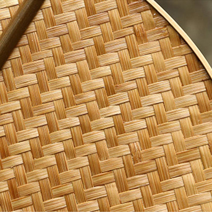 Buddha Stones Chinese Style Handmade Bamboo Woven Oval Round Banana Conical Shape Long Handle Fan - image 19