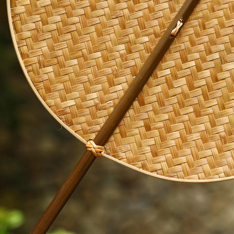 Buddha Stones Chinese Style Handmade Bamboo Woven Oval Round Banana Conical Shape Long Handle Fan - image 3