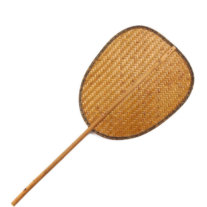 Buddha Stones Summer Retro Chinese Style Handmade Bamboo Woven Round Banana Shape Long Handle Fan - Conical 24*20*45cm - image 3