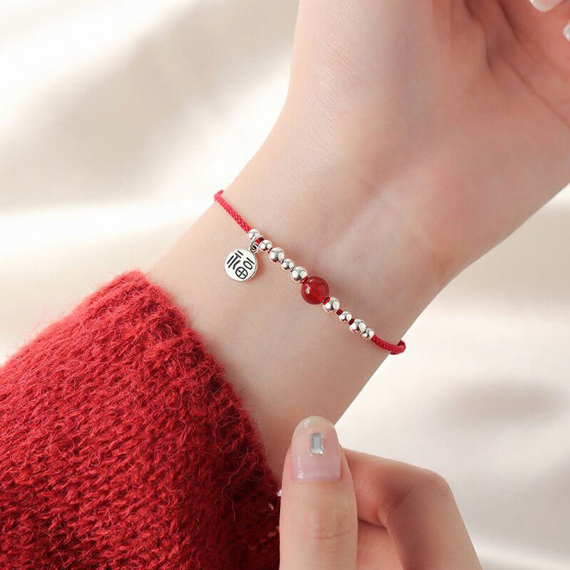 Buddha Stones Handmade 925 Sterling Silver Fu Character Red Agate Fortune Braided Ultra-Thin Rope Bracelet - image 8